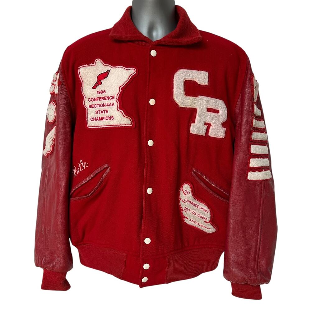 Vintage Letterman Jacket Cardinals Red White Beth Cross Country Coat Women's XL